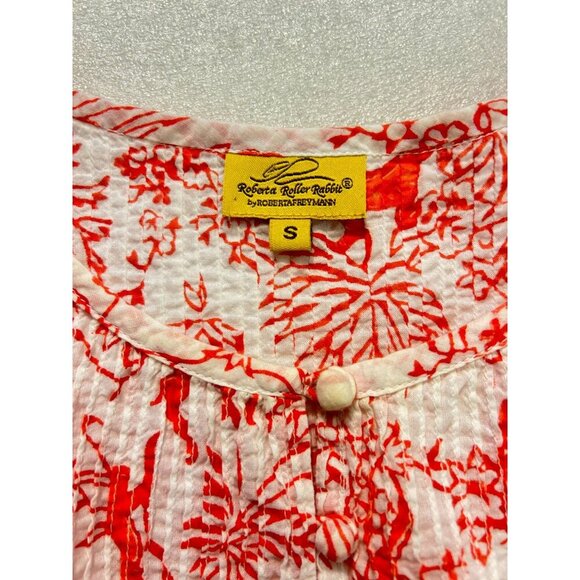 Robert Roller Rabbit Orange & Pink Monkey Print Smocked Tunic Top Small - Picture 4 of 6